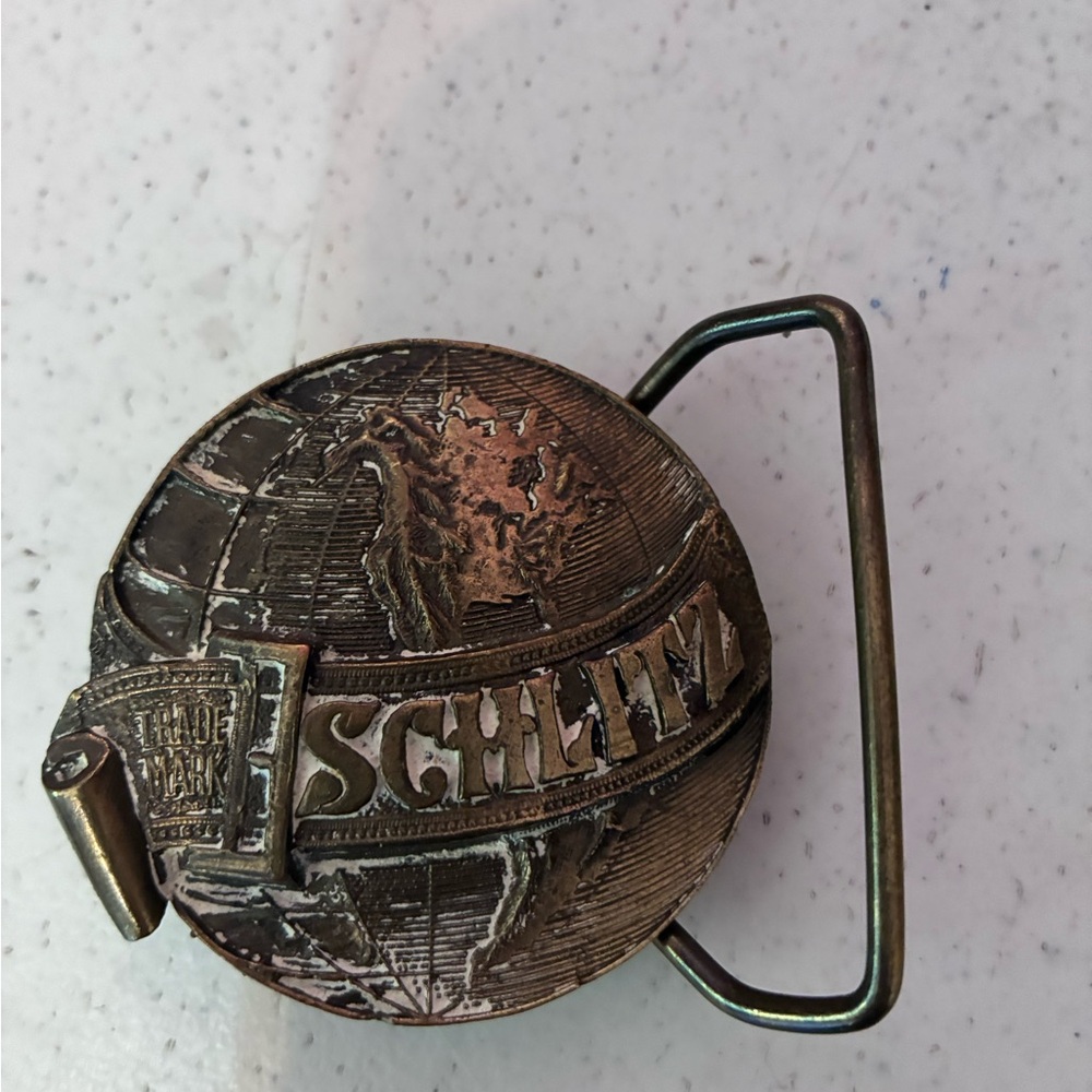 Vintage Schlitz Bronze Belt Buckle